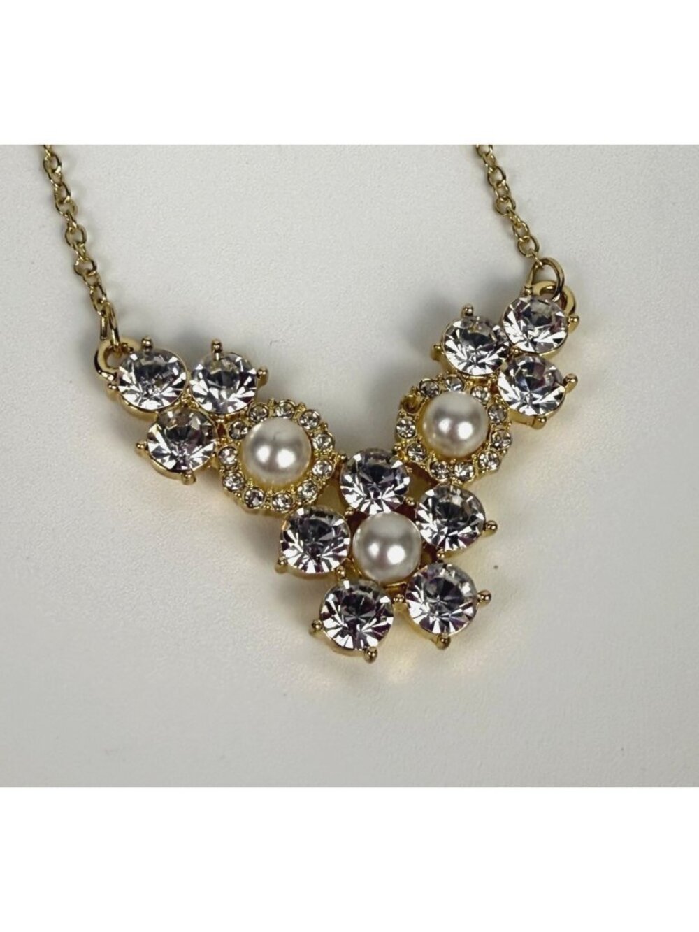 Vintage Monet Crystal & Faux-Pearl Gold-Tone Adjustable-Length Necklace 16"